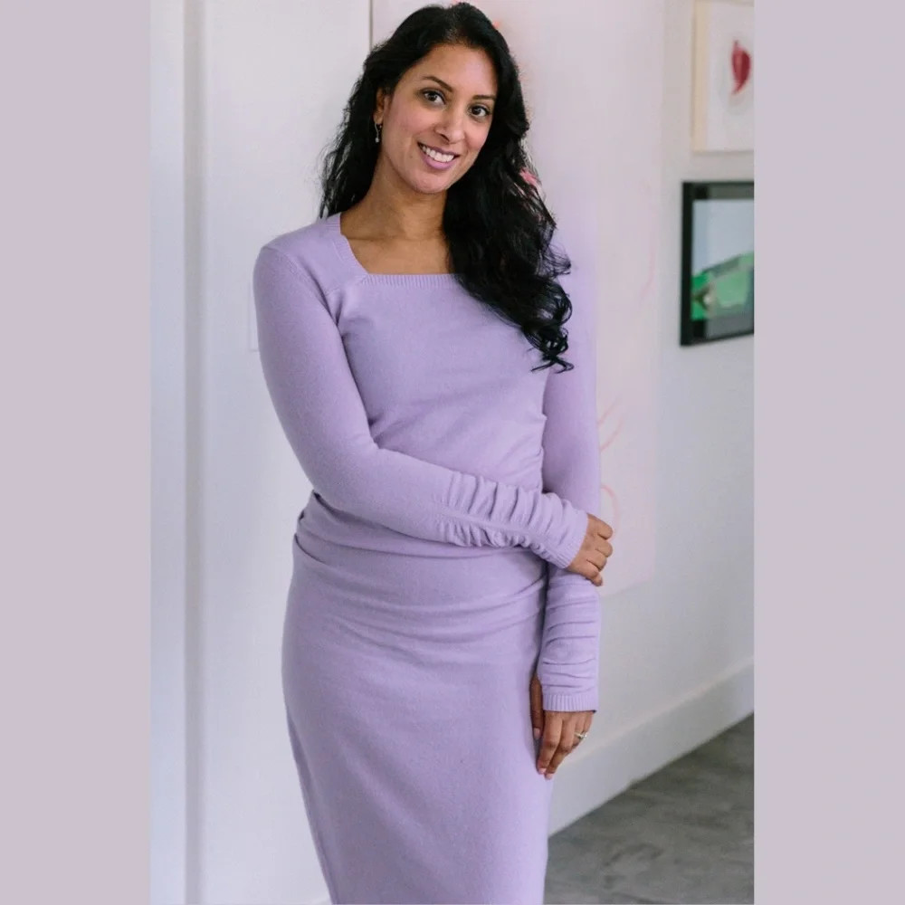 Lavender Cashmere Dress w Long Sleeves| Knit Midi Sweater Dress Womens S,M,L,XL - Picture 4 of 15